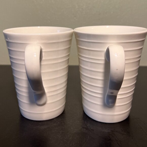 Set of 2  Mikasa SWIRL White Bone China Tapered Ribbed Cups Mugs - Picture 11 of 11
